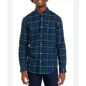 CROWN & IVY Slim Fit Wrinkle Free Men Blue Plaid Long Sleeve Shirt | M